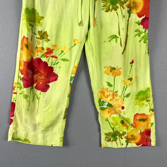 Jams World Pope Pants Womens Medium Floral Cropped Crinkle Pull On Hawaiian - Picture 3 of 16